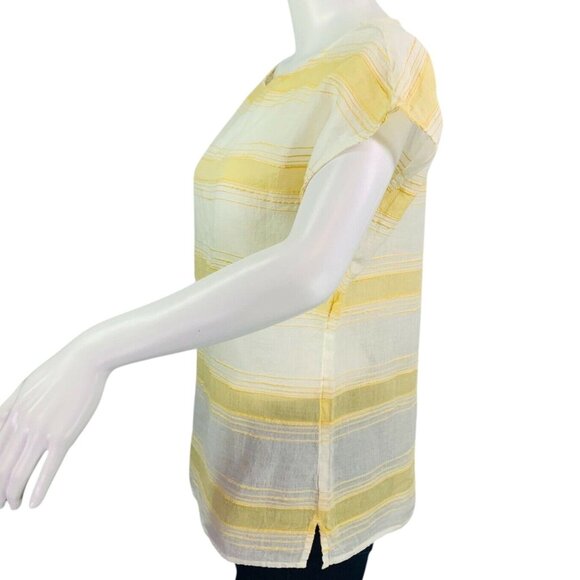 NEW Ann Taylor LOFT Womens Dolman Top Yellow Textured Stripe Semi Sheer Size S - Picture 5 of 13